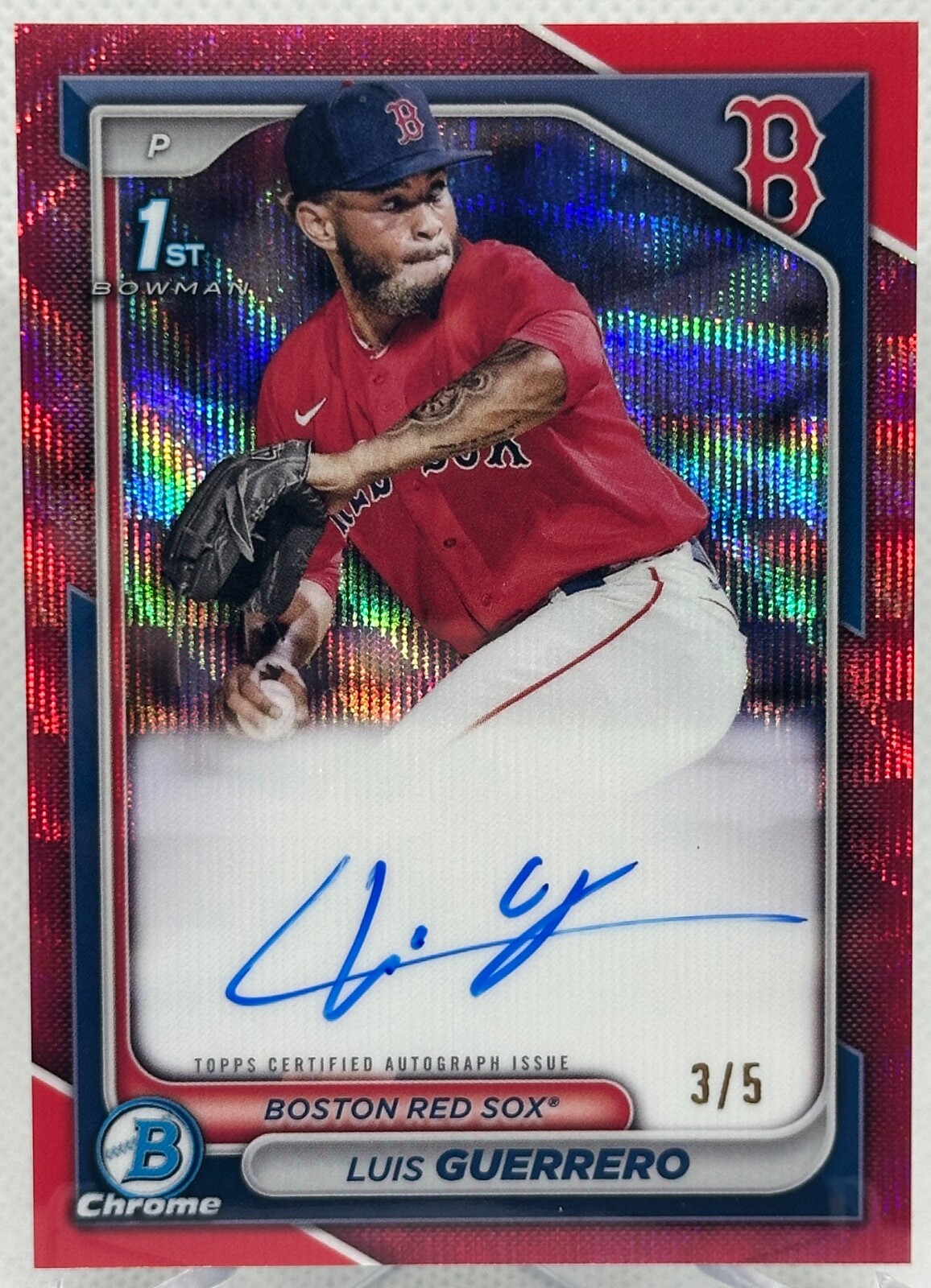 2024 Bowman 1st Chrome Luis Guerrero Red Wave Auto /5 Red Sox Color Match