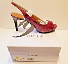 Nine West Able Heels Pink & Black Snakeskin Look Platform Slingback Size 9 M New