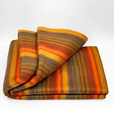 SOFT&WARM GOLDEN ORANGE SUMMER STRIPED ALPACA LLAMA WOOL BLANKET QUEEN BED SOFA