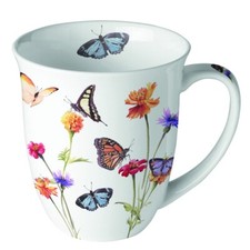 Ambiente Kaffee / Tee Tasse  Henkelbecher Porzellan 400ml  Schmetterlinge Blumen