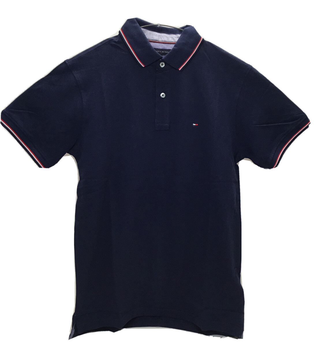 Tommy Hilfiger Men Short Sleeve Classic Fit Striped Collar Cotton Polo Navy S 9690₽