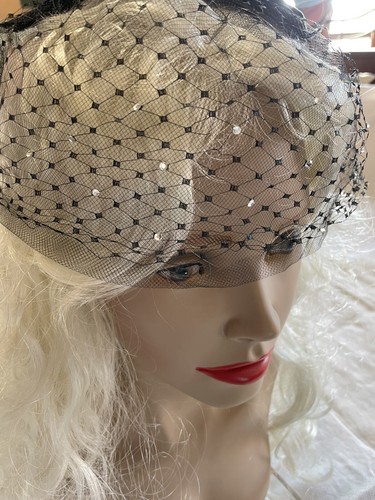 VTG Hat VEIL Net Fascinator Headpiece WHIMSIE 40s 50s BIRDCAGE RHINESTONES BOWS - Picture 5 of 11