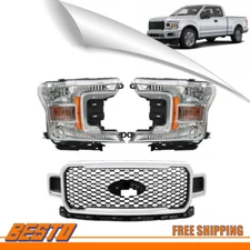Front Upper Grille Grill&Right Left Black Headlight For 2018 2019 2020 Ford F150