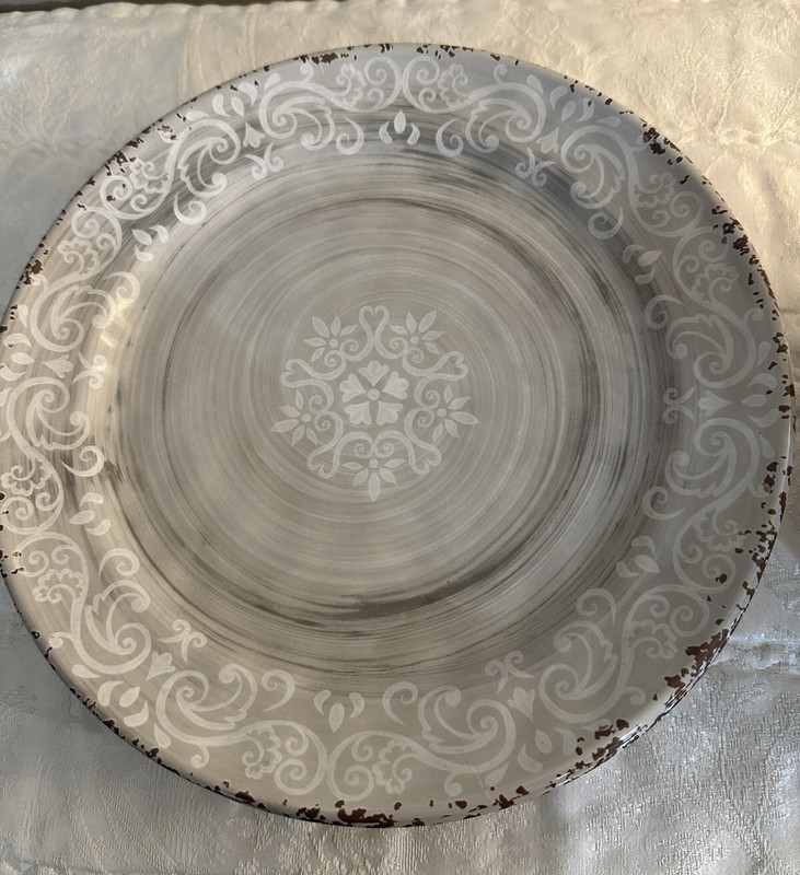 CYNTHIA ROWLEY DISHES~TAUPE SET OF SIX PLATES (PICKUP) FRENCH CNTRY