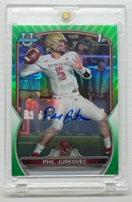 2022 Bowman Chrome University Phil Jurkovec 1st Green Refractor Auto #64/99