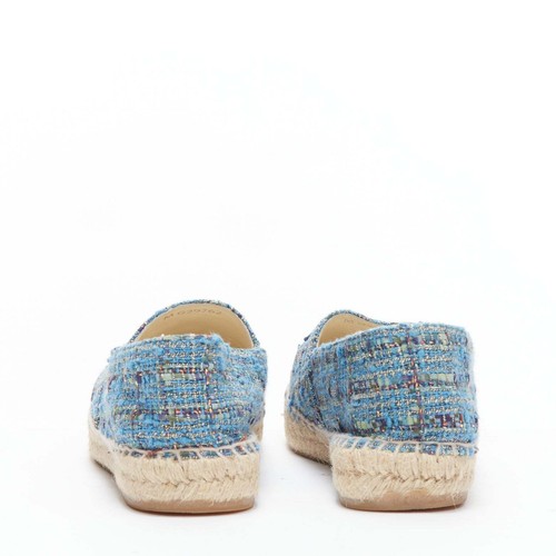 CHANEL bleu tweed logo CC cuir embout cap soldes espadrilles chaussures EU40