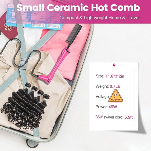 Electric Mini Hot Comb 500 Degree, Hair Straightener for Wigs, 4C Hair & Beard - Picture 3 of 11