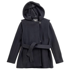 Maje Guerrier Coat Lined Removable Hood Belted Pockets Black 36/s