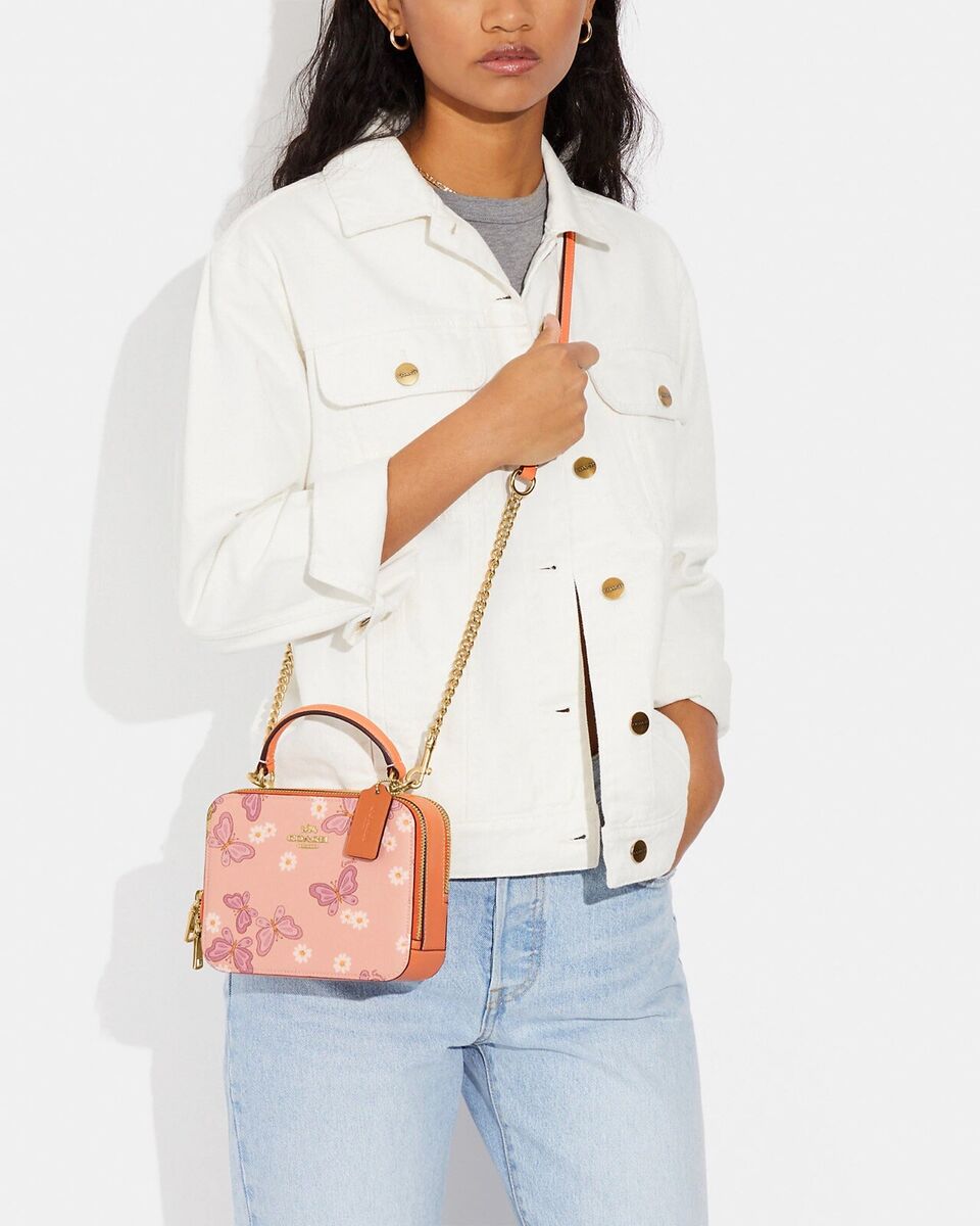 COACH Box Crossbody With Lovely Butterfly Print CH213 Gold COACH Box Crossbody With Lovely Butterfly Print CH213 Gold