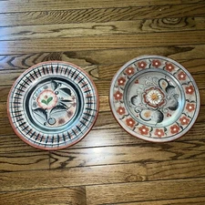 2 Vintage Tonala Mexico Folk Art Pottery Decorative Wall Hanging Plates