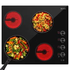 23inch Electric Ceramic Cooktop 4 Burner Built-In Radiant Stove Knob Control