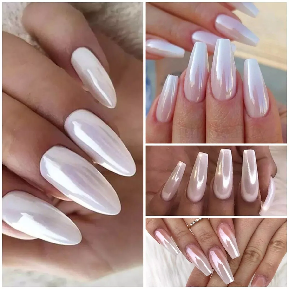 Donut Glaze Nails White Chrome Powder Pearl Finish Nail Polish