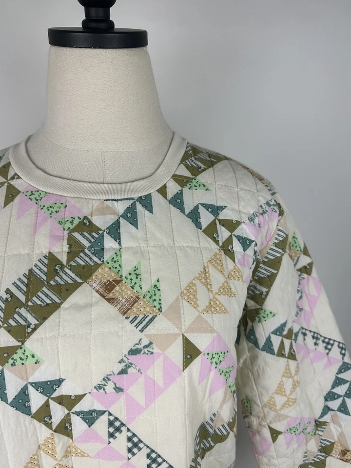 Moletom Colcha Feminino XS Marfim Estampa Geométrica Cottagecore Boêmio Hippie  - Imagem 3 de 4