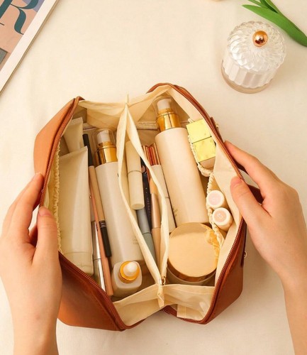 PU Leather Waterproof Cosmetic Bag, Portable Toiletries Cosmetic Bag, Cosmetics - Picture 10 of 19