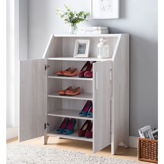 Wooden Shoe Storage Cabinet Closet W Door Wood In White Oak For