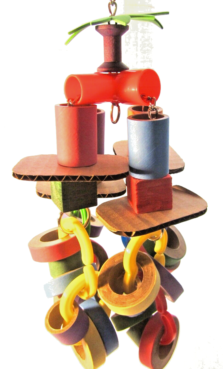 Large Parrot Toy, Chewable Birdie Bagels, Tubes, Blocks, Bird Toy