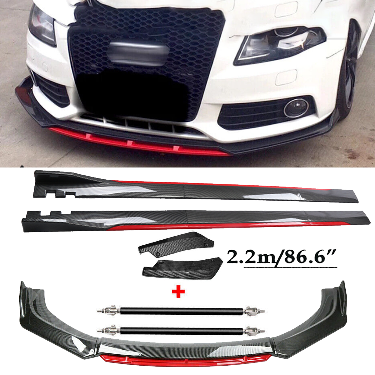Front Lip Chin Bumper splitter Carbon Fiber Body Side Skirt For Audi A3 A4 A5