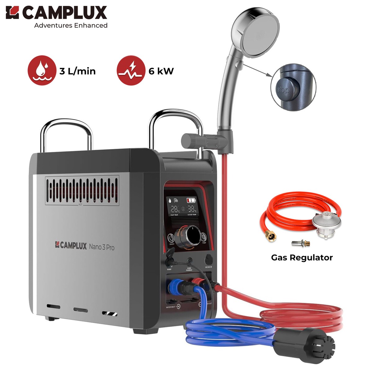 CAMPLUX NANO Gas Water Heater with Pump LPG Shower Mobile Boiler