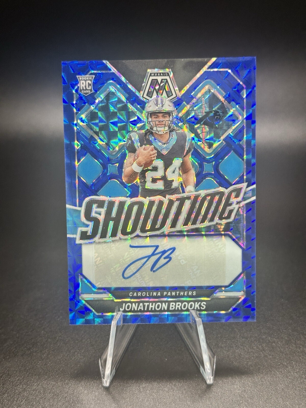 2024 Mosaic Showtime 76/99 Jonathon Brooks Signatures Blue Prizm RC - Panthers