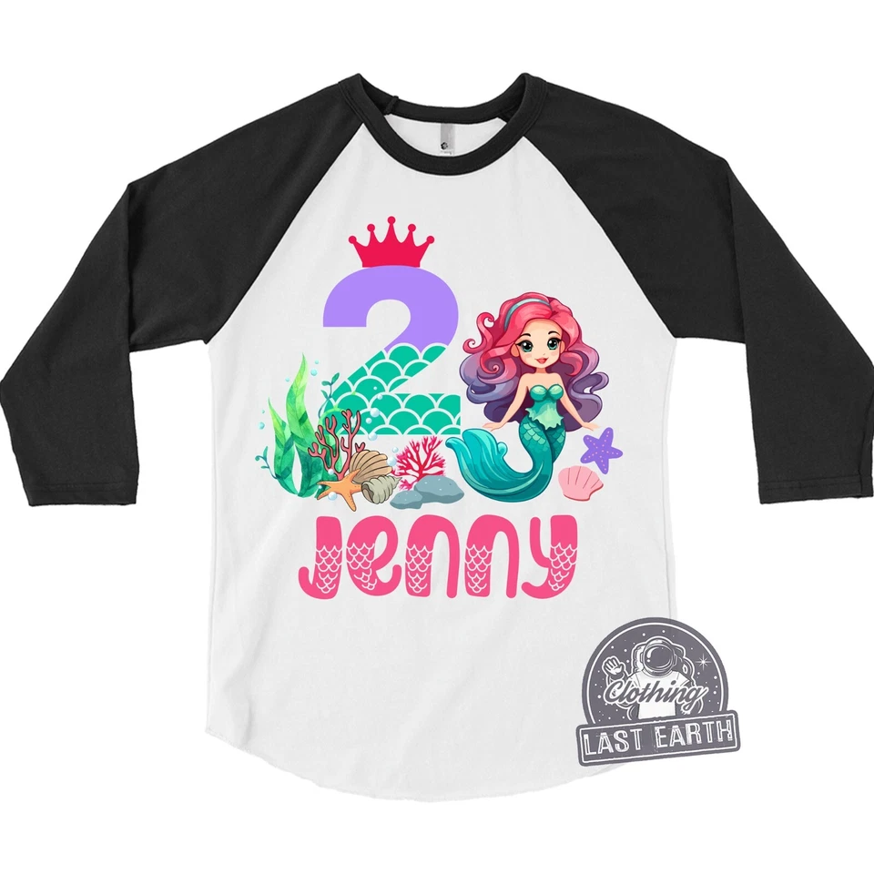 Camisa de Cumpleaños Sirena Personalizada Sirena Fiesta de Cumpleaños Regalo Cumpleaños Niña Foto 2 de 4