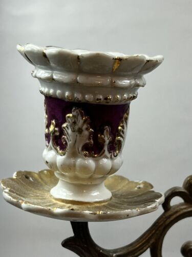 Antico portacandele in porcellana stile rococò cesto figura giovane uomo dandy - Foto 12 di 23