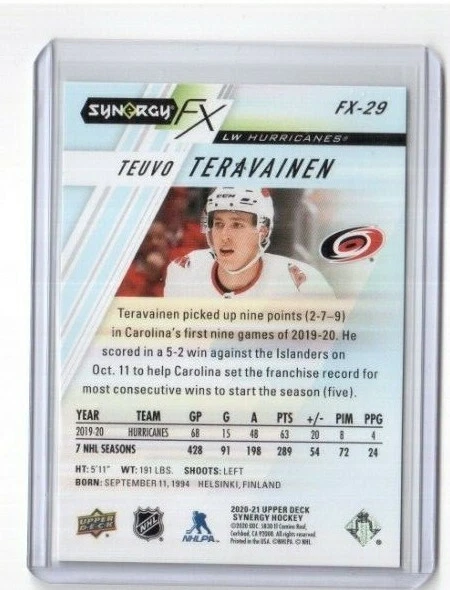 2020-21 Upper Deck Synergy FX Card # FX-29 Teuvo Teravainen Hurricanes 077/749 - Image 2 of 2
