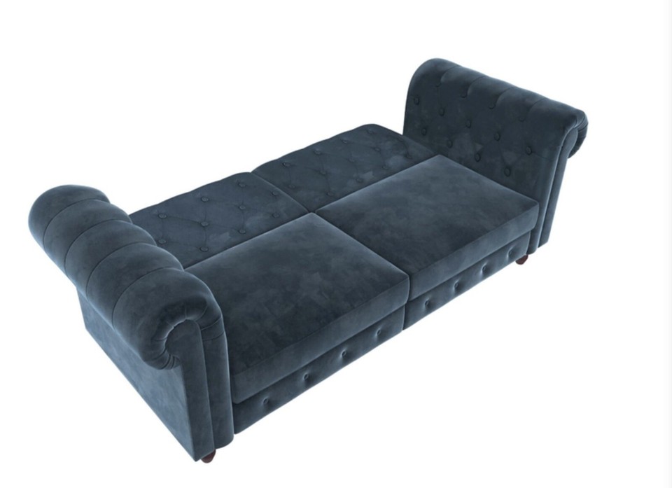 Dorel Felix Chesterfield Sofa Bed Blue Velvet (2259679UK) Barely Used