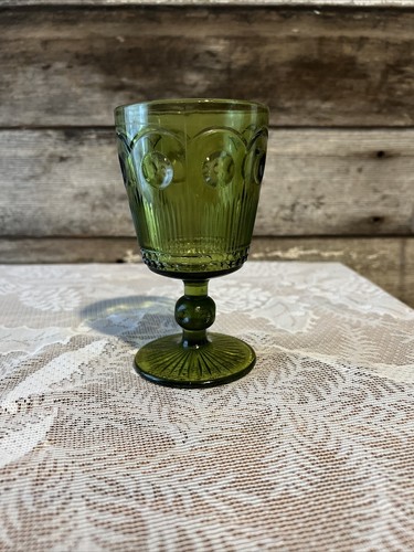 1 Bartlett Collins St. Genevieve Green Glass Water Goblets Bullseye & Cane EUC