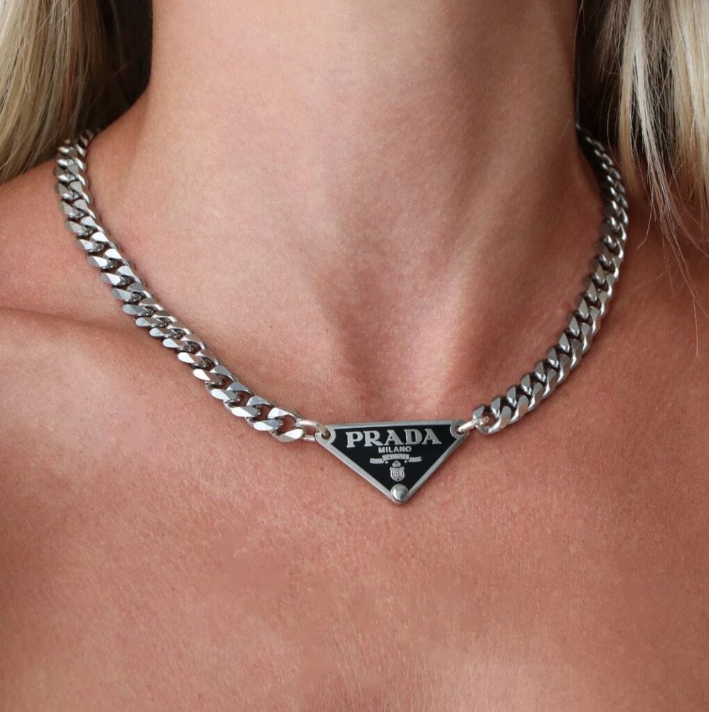 Prada Milano Noir Silver Necklace Repurposed Tag