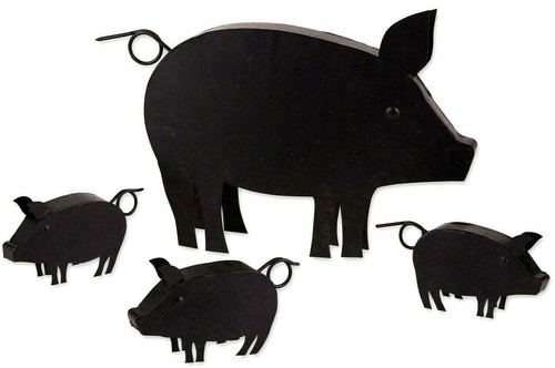 4er Set ** MAMA SCHWEIN MIT 3 FERKELN GARTENSKULPTUREN SET * NEU IM KARTON - Bild 3 von 12
