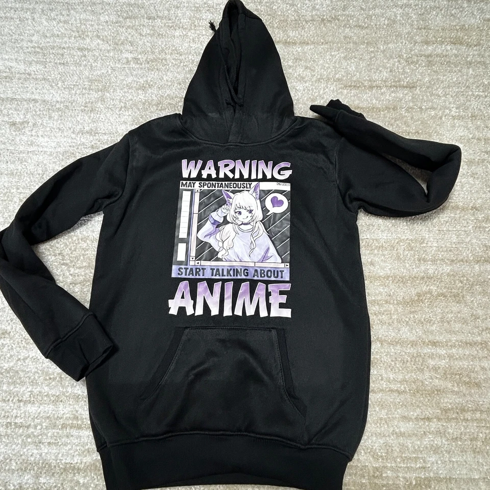 Аниме эстетическая толстовка с капюшоном женщин черный Kawaii Fox девочка графический толстовка пуловер - Изображение 2 из 4