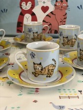 Kitten Kitty Cats Classic Coffee Tea SET OF 6 Demitasse Cups Saucer In Box