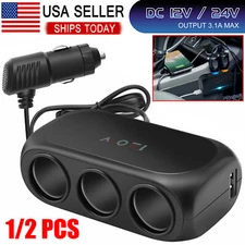 Dual USB Car Cigarette Lighter Charger 3 Way Socket Splitter DC 12/24 V Adapter