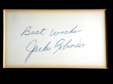 JACKIE ROBINSON SIGNED INDEX CARD BECKETT (BAS) CERTIFIED AUTOGRAPH AUTO FRAMED