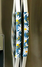 Refrigerator Oven Door Padded Appliance Handle Covers Daisies on Blue Set of 2
