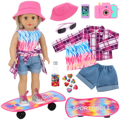 Unicorn Element American 18 Inch Doll Skateboard Accessories And Clothes Set