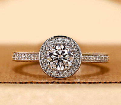 Lab created Diamond Engagement Ring. Halo And 3 Sided Pave