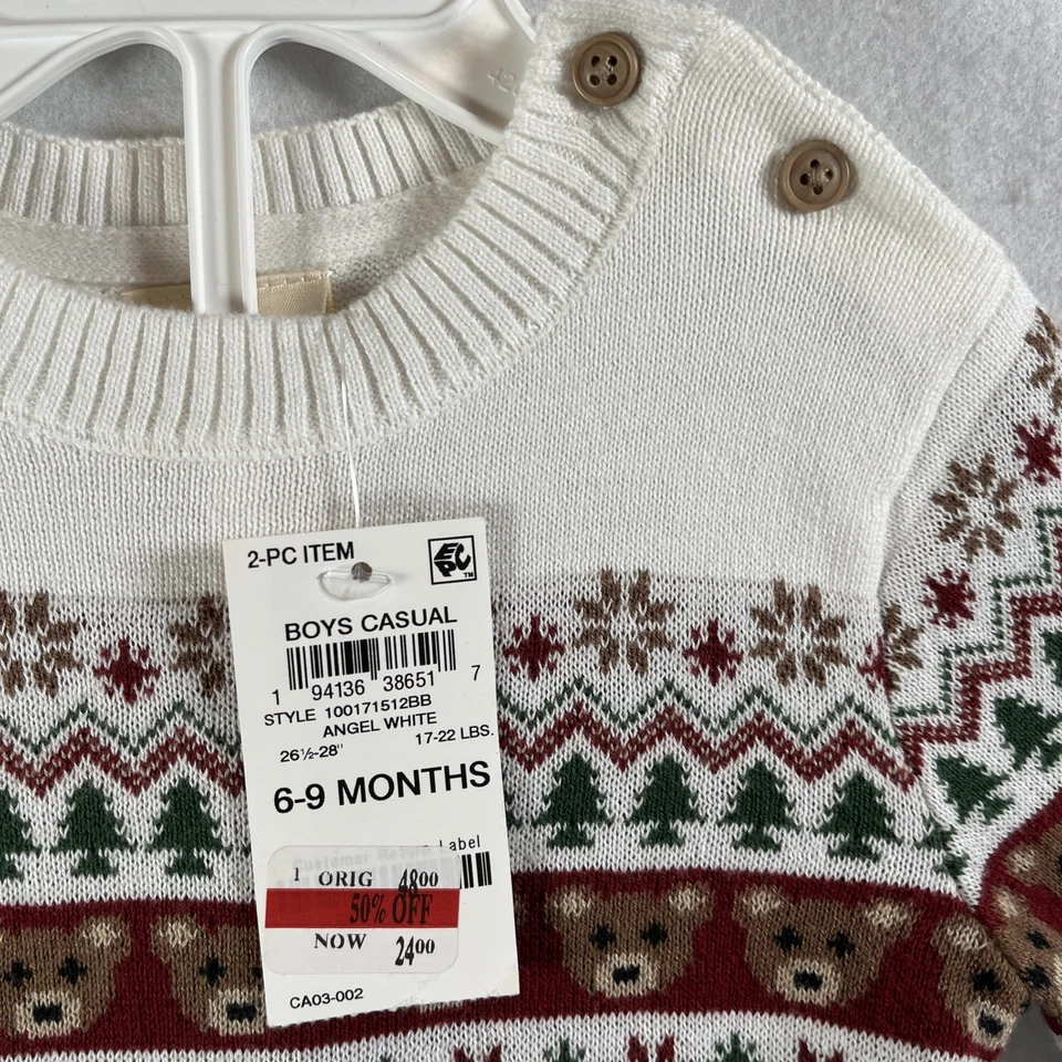 First Impressions Niños 6-9 M Fair Isle Conjunto Suéter y Pantalones Osos de Vacaciones Rojo Foto 3 de 4