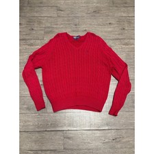 Vintage Polo Ralph Lauren Cable Knit Red V Neck Sweater Sz XL