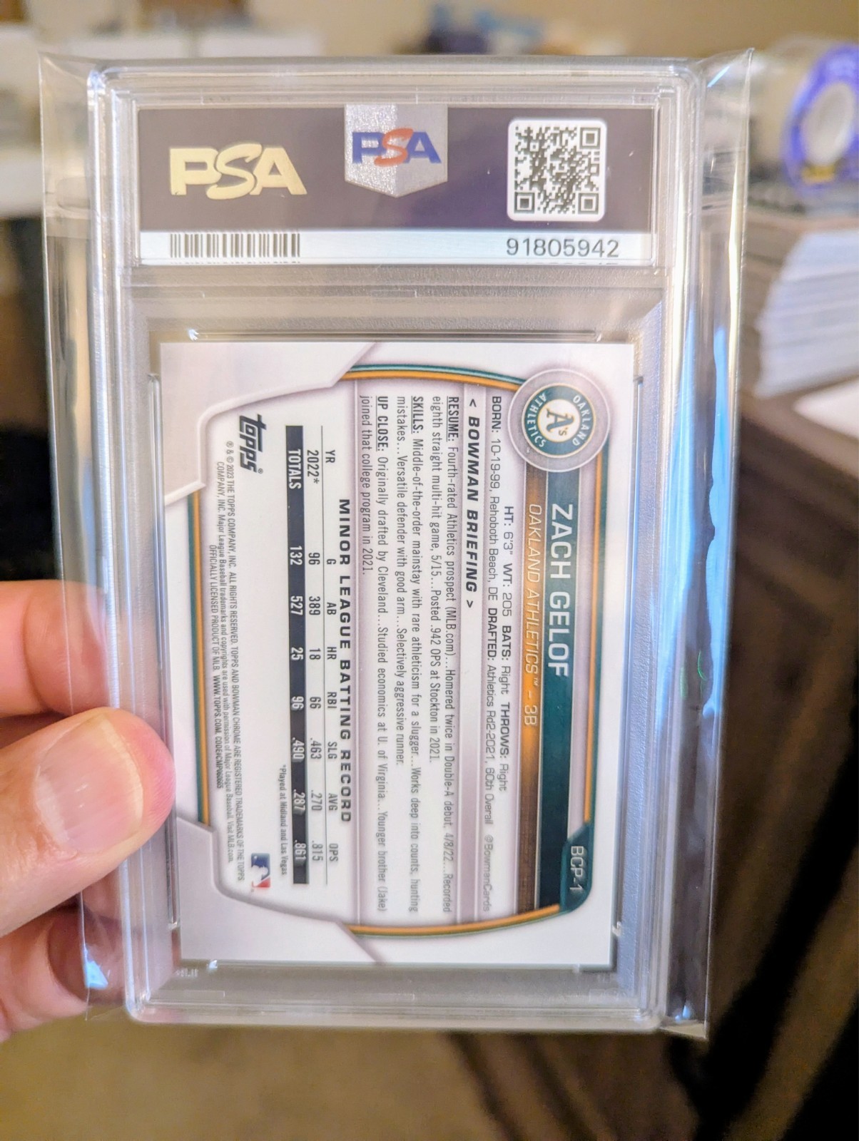 2023 Topps Chrome Prospects Lava Refractor Oakland A's #BCP1 #'rd to 399! PSA9 view 2