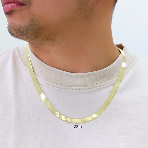 14K Yellow Gold Solid 3mm-7mm Flat Herringbone Chain Necklace Women Men 14"- 24" - Picture 23 of 60