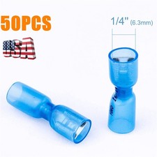 50pcs Blue Female Heat Shrink Spade Connector Kit 16-14AWG 1/4" 6.3mm Terminals