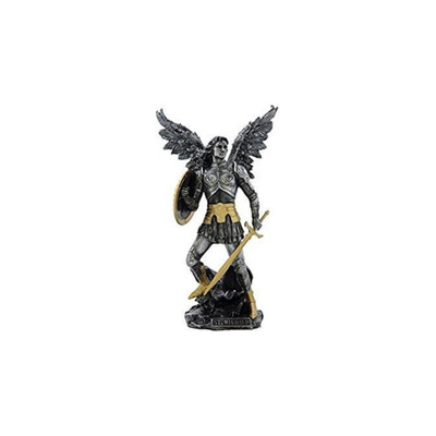 US 12.75 Inch Archangel Saint Michael Figurine, Pewter and Gold Color