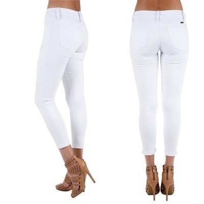 Kancan KC6050WT White Distressed Skinny Jeans Mid Rise Raw Womens Size 5 (26)