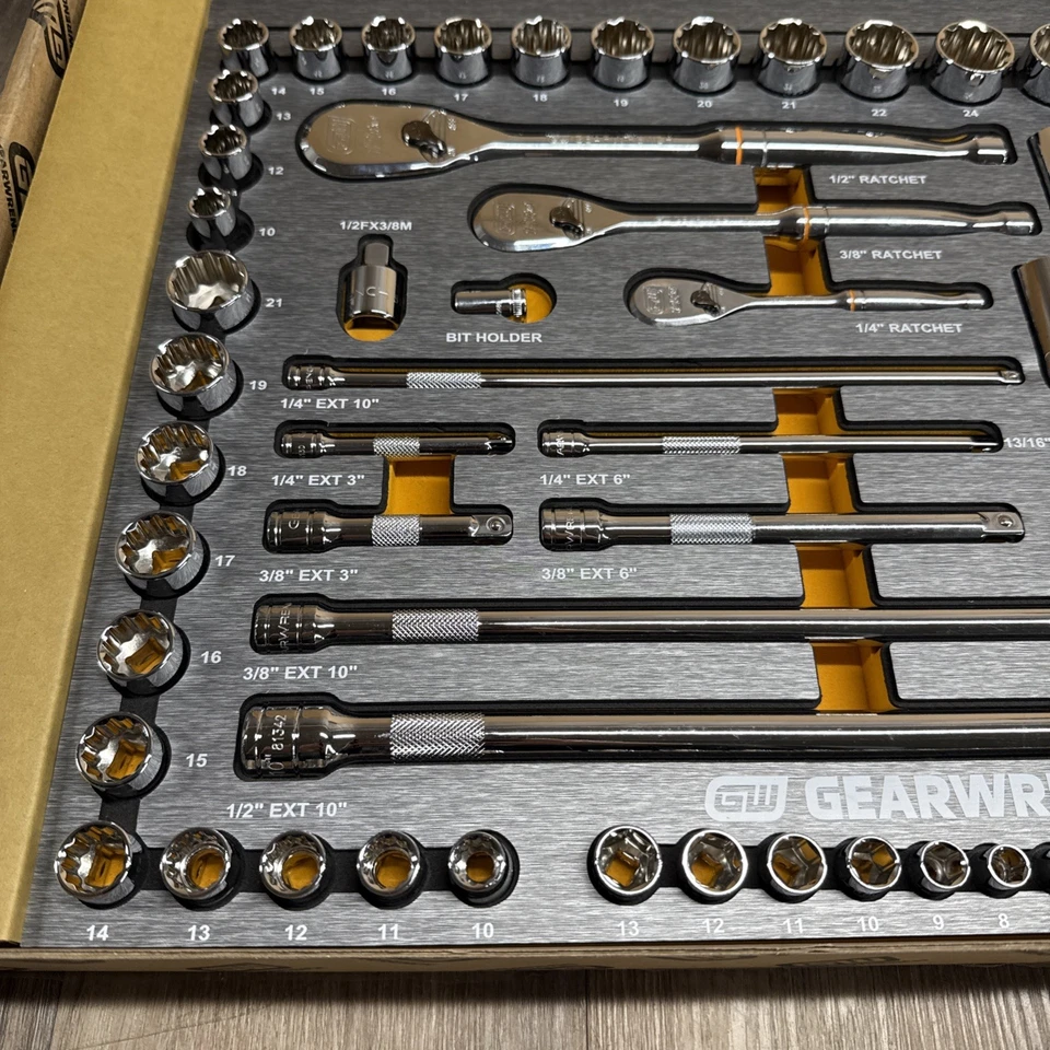 Набор механических инструментов гаечный ключ (83071-07) 1/4 дюйма 3/8 дюйма 1/2 дюйма с лотком для хранения 94 шт. - Изображение 2 из 4