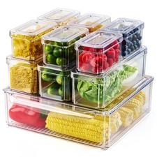 10 Pack Clear Fridge Organizer Bins with Lids Stackable Storage Containers