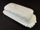 Vintage Westmoreland Milk Glass Scalloped Grape & Leaf Covered Butter Dish