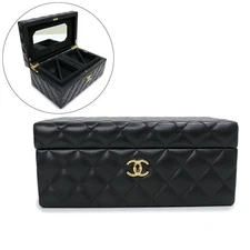CHANEL Coco Mark Matelass Jewelry Box Storage Case Black A80631 from Japan #0317