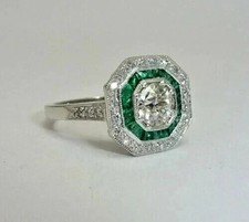 2Ct Round Cut Moissanite Women's Art Deco Wedding Ring 14k White Gold Plated