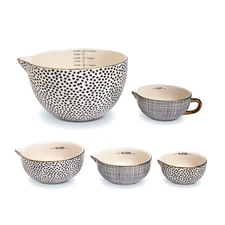 Thyme & Table, 5-Piece Ceramic Mixing Bowl and Measuring Bowl Set, Dot Pattern